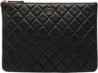 Chanel Pre-owned Gevatte Caviar Leren Clutch - Dames - Vintage Clutch - Zwart - ONE Size - Leer - Vintage
