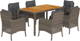 vidaXL Set Comedor Jard&iacute;n 7 Pzas Y Cojines Rat&aacute;n Sint&eacute;tico Gris Vidaxl