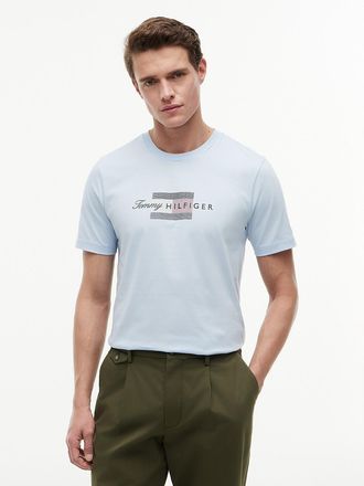 Tommy Hilfiger Mens Tommy Script Flag Logo T-Shirt - Breezy Blue - L