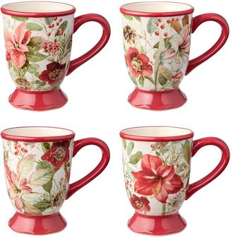 Certified International Winter Blooms Set Of 4 Mugs