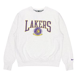 Nike Mens Nike NBA Los Angeles Lakers Fleece Lined Stay Warm Pullover Round Neck Sports Gray White DN4905-051