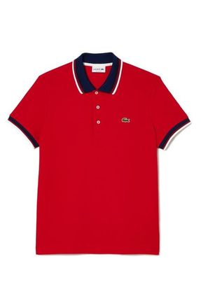 Lacoste Regular Fit Stretch Piqu&eacute; Polo in Rouge at Nordstrom, Size 8