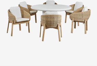 Sklum Sklum - Set De Mesa Redonda &Oslash;140 Cm En Cemento Namara Y 6 Sillas De Jard&iacute;n En Madera De Acacia Leilan
