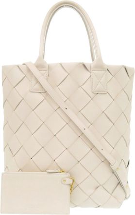 Bottega Veneta Intrecciato Ivory Leather Pouch Tote Bag (Pre-Owned)