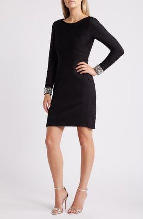 Vince Camuto Rhinestone Detail Long Sleeve Cocktail Dress in Black at Nordstrom Rack, Size 14