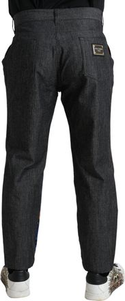 Dolce & Gabbana Mens Multicolor Tiger Cotton Loose Denim Jeans Silk Elastane Clothing