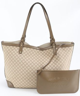 Gucci Brown Leather Canvas Handbag Shoulder Bag Tote Bag (Pre-Owned)