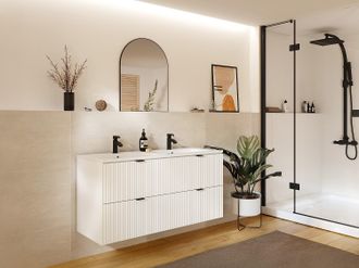 Vente-Unique Mobile per bagno sospeso con scanalature con lavabo da incasso - Bianco opaco - 120 cm - ZEVINI