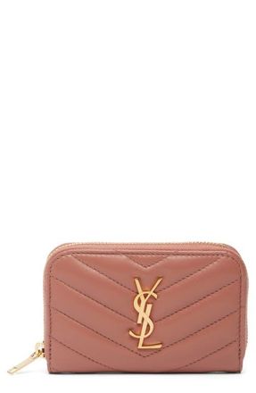 Saint Laurent Cassandre Quilted Card Wallet in Barely Pink at Nordstrom