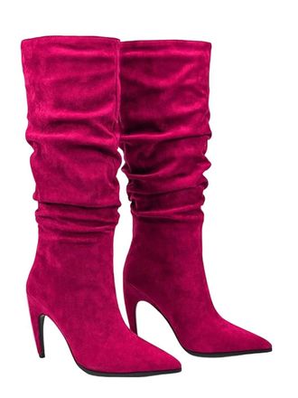 Generic Women Thigh High Suede Boots Pleated Shaft Stiletto Heel Winter Outdoor Casual Long Boot