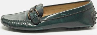 Tod's Tods Size 37 Green Patent Leather Driver Buckle Detail Loafers