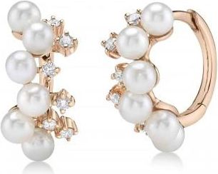 Allurez Cultured Pearl & Diamond Huggie Earrings 14K Rose Gold (0.17ct)