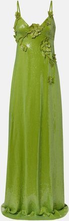 Oscar De La Renta Floral-appliqu&eacute; sequined jersey gown