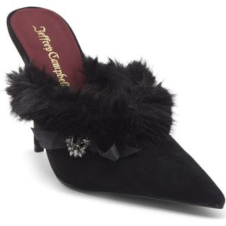 Jeffrey Campbell Rococo Faux Fur Mule in Black Suede Combo at Nordstrom Rack, Size 7.5