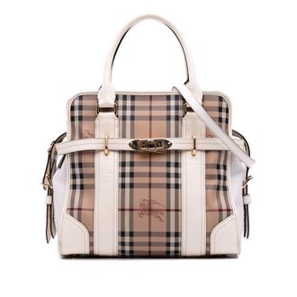 Burberry Pre-owned Womens Haymarket Boston Satchel - Tan Textile - One Size
