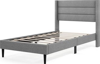 Costway Single Bed Frame Linen Upholstered Platform Bed w/Headboard-Grey