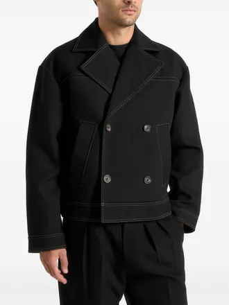 Mani&egrave;re De Voir Mika double-breasted contrast-stitch tailored jacket - Black