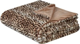 Beliani Colcha Estampado Leopardo De Poli&eacute;ster Marr&oacute;n 150 X 200 Cm Kudeli