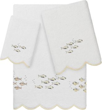 Linum Home Textiles 100% Turkish Cotton Fish School Scallop 3Pc Embellished Towel Set