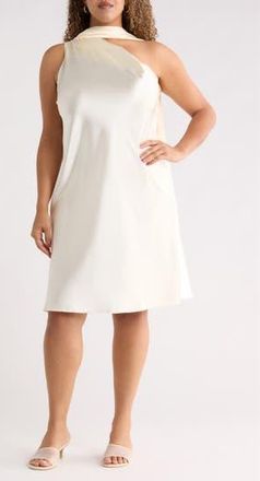 Renee C One-Shoulder Satin Shift Dress with Scarf in Light Butter at Nordstrom Rack, Size 1X