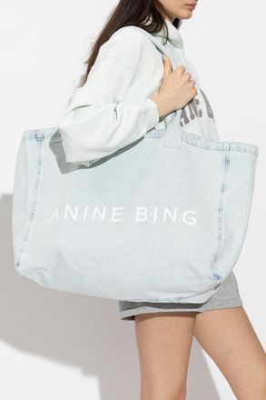 Anine Bing Denim Leo Shopper Bag, Womens, Light Blue