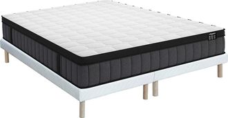 Vente-Unique Conjunto de somier tapizado 180 x 200 cm + colch&oacute;n h&iacute;brido de muelles ensacados 7 zonas con gel de memoria viscoel&aacute;stica de 25 cm de grosor - TOLCA de