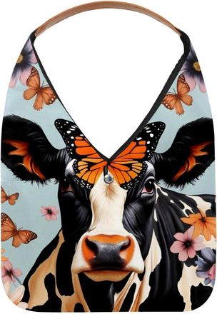 Generic Butterfly Cow Print Reusable Lightweight Grocery Bags - Foldable Into Compact Pouch, Washable & Sturdy, Multipurpose for Shopping and Travel