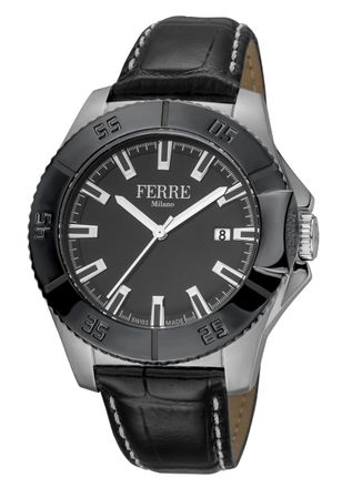 Gianfranco Ferre FM1G085L0041 Mens White Mother of Pearl Dial Calfskin Leather Watch - Black - One Size