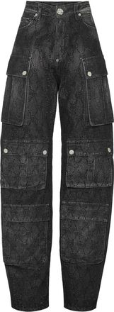 Philipp Plein Jeans cargo con monogramma e strass - Nero