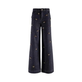 Nenette Jeans palazzo con castoni gioiello - - Jeans - Donna - Nero - W29