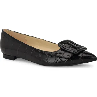 Nine West Jesike Pointed Toe Flat in Black Embossed at Nordstrom, Size 11