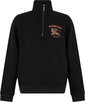 Burberry Knight Check Katoenen Half-rits Sweatshirt - Heren - Vesten met rits - Zwart - XL - Katoen - Hoodies & sweatvesten