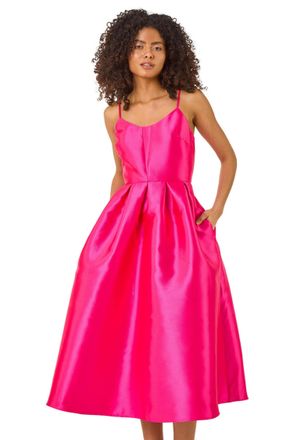 DUSK Womens Twill Cami Pleated Midi Dress - Pink - Size 16 UK