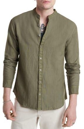 John Varvatos Slim Fit Band Collar Stretch Button-Up Shirt in Dark Moss at Nordstrom Rack, Size Small
