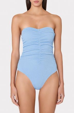 Milly Textured Ruched One-Piece Swimsuit in Light Blue at Nordstrom, Size X-Small