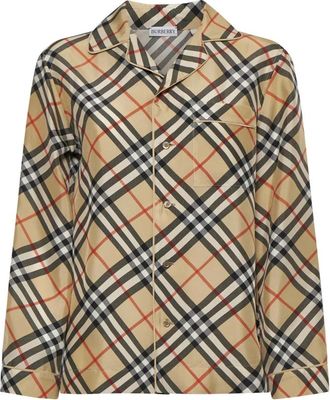 Burberry Check Silk Pyjama Shirt - Dames - Overhemden - Beige - 3XS - Overhemden