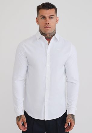Siksilk Camisa Ajustada de M&uacute;sculo de Manga Larga Blanca para Hombre XXL