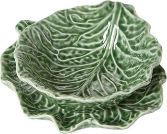 Two's Company Set Of 2 Cruciferous Leaf Textured Bowl & Plate