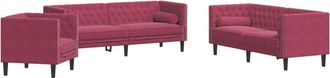 vidaXL Set Sof&aacute;s Chesterfield Con Cojines 3 Pzas Terciopelo Rojo Tinto Vidaxl