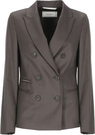 PESERICO Brown Linen-Blend Double-Breasted Blazer