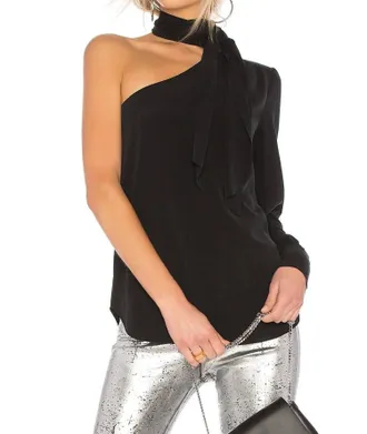 AG - Adriano Goldschmied Malia Tie Neck Blouse In Black