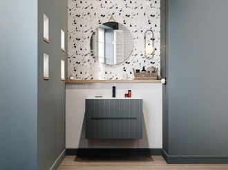 Vente-Unique Mobile per bagno scanalato sospeso con lavabo da incasso e rubinetto 80 cm Grigio - PAVANI