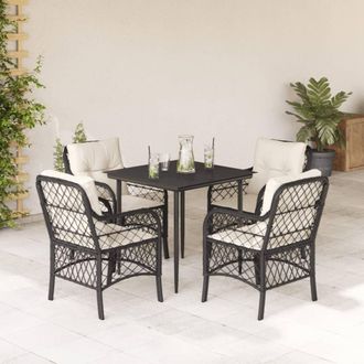 vidaXL Set De Muebles Jard&iacute;n 5 Pzas Con Cojines Rat&aacute;n Sint&eacute;tico Negro Vidaxl