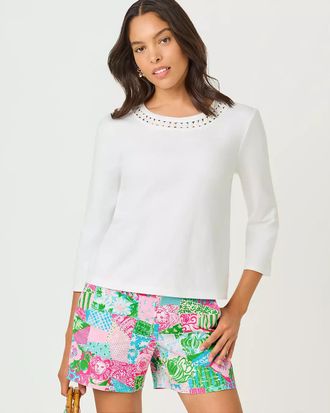 Lilly Pulitzer Clairmont 3/4 Sleeve Lace Trimmed Knit Top