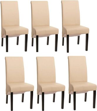 Hhg Hhg - Lote De 6 Sillas De Comedor Silla De Cocina Silla M37, Piel, Crema, Patas Oscuras