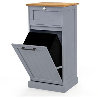 Costway Laundry Cabinet Organizer Freestanding Tilt Out Laundry Hamper-Grey