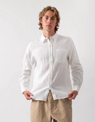 Colorful Standard Mens Colorful Standard Mens Short Sleeve Linen Shirt - Optical White - Size: 38/Regular