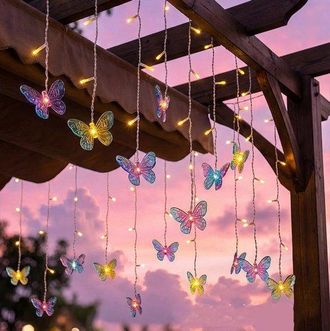 OEM Cortina De Luces Led Con Forma De Mariposa De 168 Luces, 5 M, Conexi&oacute;n Usb, 8 Efectos De Luz, Resistente Al Agua, Multicolor, Navidad