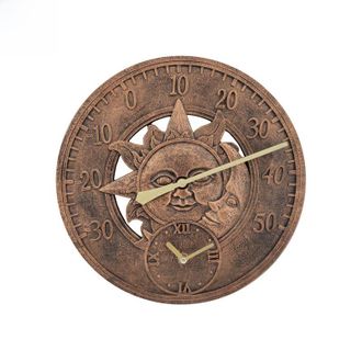 OEM [producto Destacado De Amazon] Reloj De Pared Retro Para Exteriores, Creativo E Impermeable, De Resina Con Term&oacute;metro (cobre Rojo Antiguo)