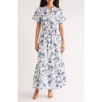 Sugarlips Lara Floral Print A-Line Dress in White-Blue-Multi at Nordstrom, Size X-Small